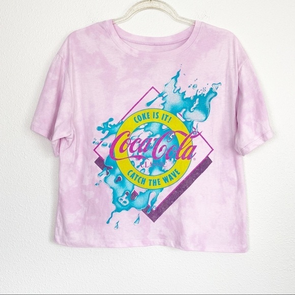 Custom Coca Cola Pink Bleach Tie Dye Cropped Tee - Picture 1 of 6